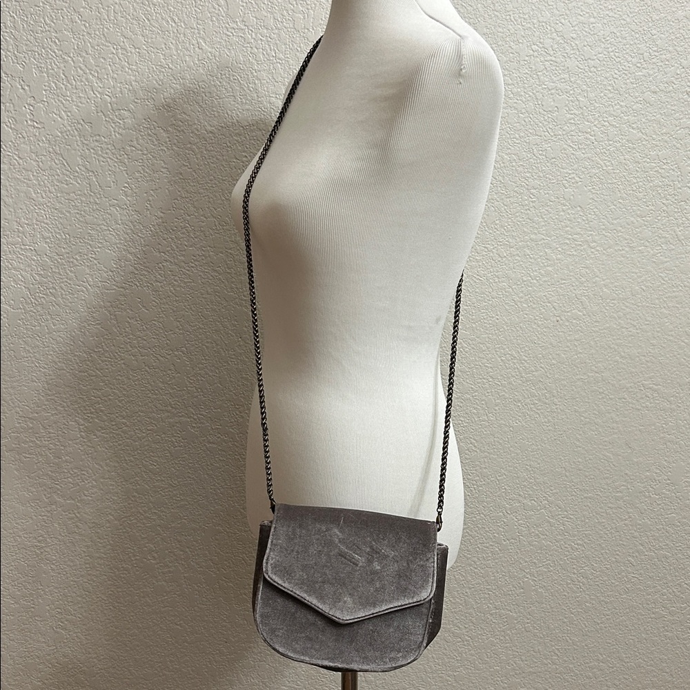 Anthropologie Grey Velvet Crossbody Bag w/ Handle